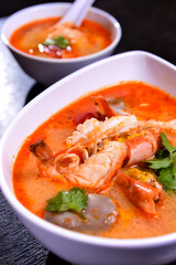 Thai Tom Yum Shrimp Soup In The Bowl 
