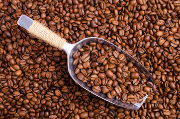 Roasted coffee beans.