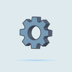 gear icon on blue white background in flat 3D style