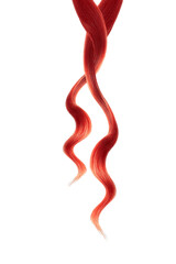 Red hair on white background, isolated. Thin curly threads