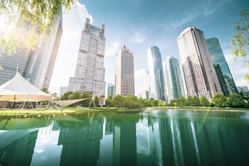 Fototapeta na wymiar park in lujiazui financial centre, Shanghai, China