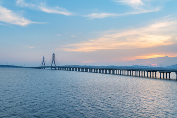 Fototapeta na wymiar poyang lake second bridge in sunset