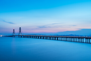 cable-stayed bridge in nightfall