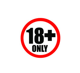 eighteen plus only icon isolated on white background, adult only warning sign