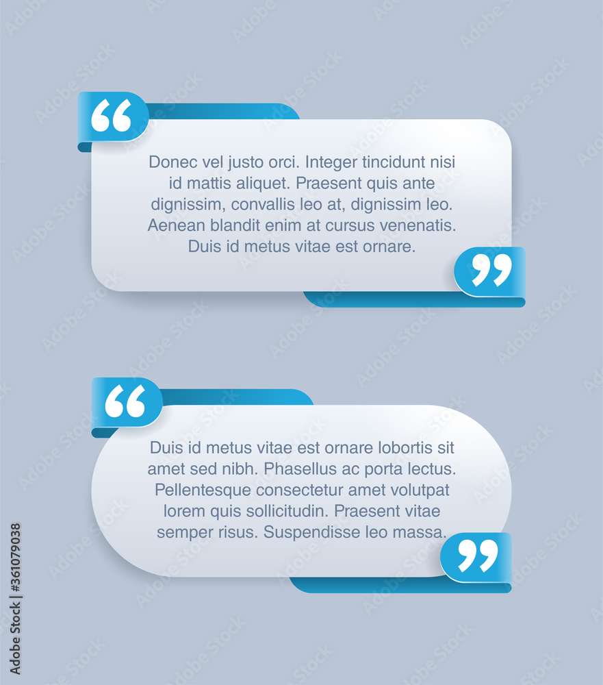 Fototapete quotes template set in 2 variations - decorative frame block with creative quotation marks and place