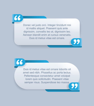 Quotes template set in 2 variations - decorative frame block with creative quotation marks and place with sample text (message box) - vector typographic block or website element