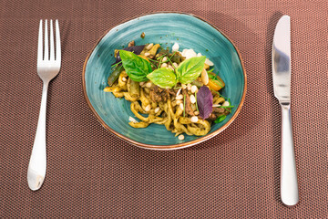 Delicious tagliatelle pasta and pesto sauce