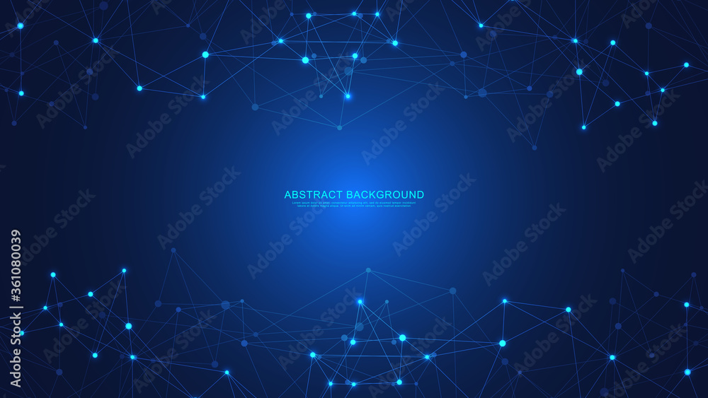 Wall mural abstract technology background with connecting dots and lines. digital technology of global network 