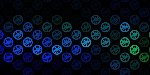 Dark Blue, Green vector backdrop with virus symbols.