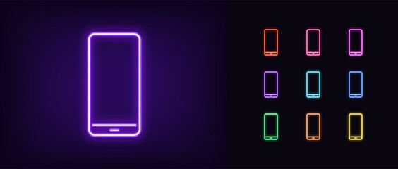 Neon phone icon. Glowing neon cellphone sign, set of isolated smartphone © Дмитрий Майер