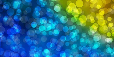 Light Blue, Yellow vector texture with disks. Abstract decorative design in gradient style with bubbles. New template for a brand book.