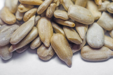 Pile of sunflower seeds without shell close up