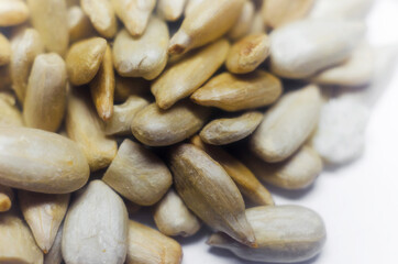 Pile of sunflower seeds without shell close up