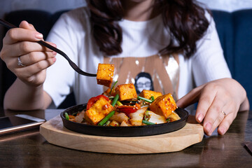 Asian food with tofu and vegetables