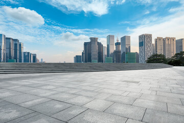 Empty floor and city skyline with buildings in Shenzhen,China.