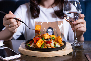Asian food with tofu and vegetables