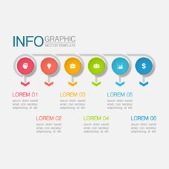 Vector infographic template with 6 steps or options. Data presentation, business concept design for web, brochure, diagram.