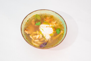 Ramen with chicken. Tasty japanese food on white background