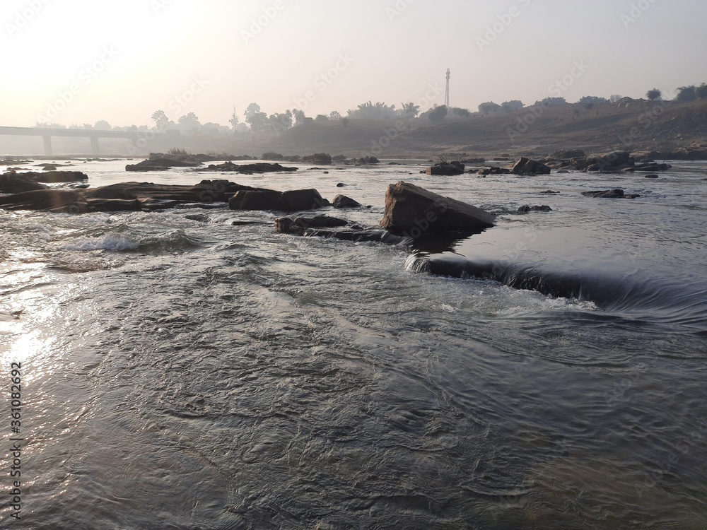 Wall mural barakar river karamdaha ghat, border of dhanbad jamtara.this photo is of a cold morning. it is the s