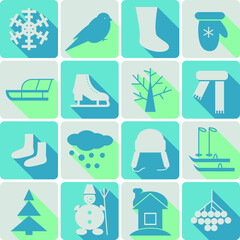 winter icons set with shadows