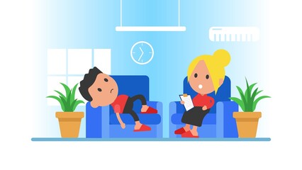 Psychotherapy. The patient is lying on the couch and talking to a psychologist.