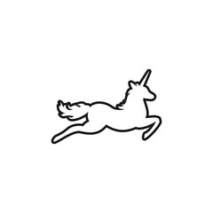 Black outline silhouette of graceful unicorn in jump.