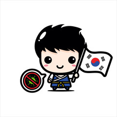 Vector design of character people holding South Korea flags with the Stop Corona Virus symbol	