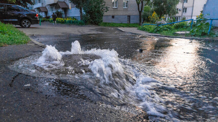 Having poured water supply systems in sewer well on road