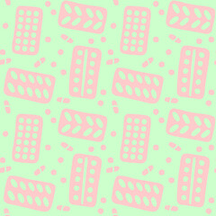 Seamless pattern with medicines, medicaments, drugs, pills and tablets. Medical pharmacy backgrounds and textures. Vector EPS10 illustration in doodle style