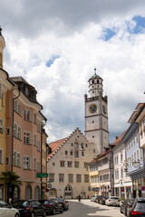 Naklejka premium historic Ravensburg with the Blaserturm tower and the Waagsaal building