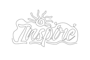 One single line drawing of cute and inspiring typography quote - Inspire. Calligraphic design for print, label, greeting card, banner, poster. Continuous line draw design illustration graphic vector