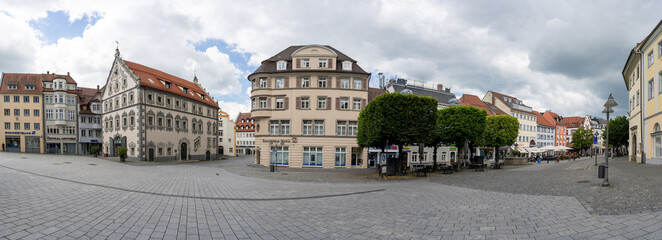 panorama view of the historic old town of Ravensburg in southern Germany with the Lederhaus building