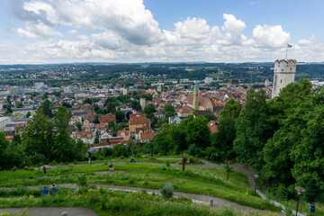 view of the historic city of Ravensburg with ist many towers in southern Germany
