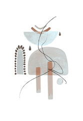 Abstract Boho Shapes Print.  Modern minimalist art. Boho graphic design. Neutral gray pastel colors.