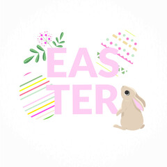 Vector illustration of little bunny for Easter. Cute rabbit set. Happy Easter. Elements isolated on white background. EPS 10