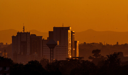 city skyline at sunset