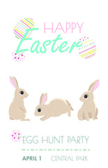 Vector illustration of little bunny for Easter. Cute rabbit set. Happy Easter. Elements isolated on white background. EPS 10