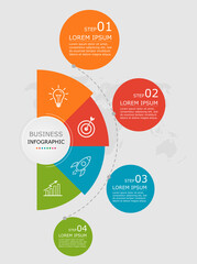 Business infographic Vector with 4 steps. Use for presentation,information,strategy,brainstorm, marketing,creative,growth,learn,project,education, connected,finance,solutions,sequence,success,startup.