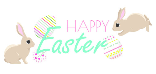 Vector illustration of little bunny for easter. Cute rabbit set. Happy Easter. Elements isolated on white background. EPS 10