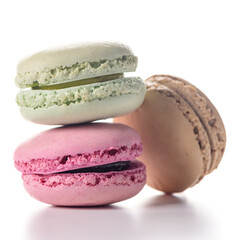 Three macaroons on white