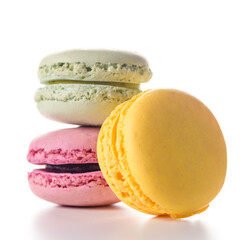 Three macaroons on white