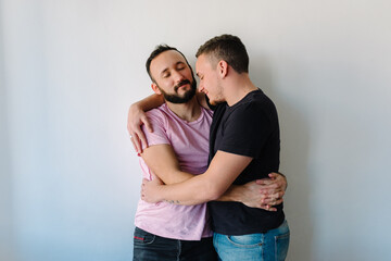 Fototapeta premium Two gay man hugging each other.