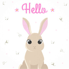 Vector illustration of little bunny for souvenir products: t-shirt, cups, card, invitation, banner template. EPS 10