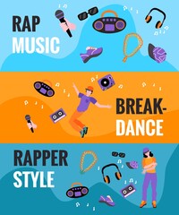 Flat rap, hip hop music symbols poster