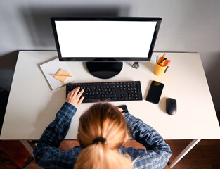 young woman working on laptop