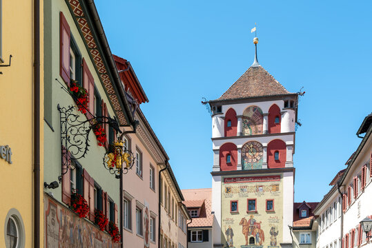 view of the historic old town of Wangen in the Allgau with  ist many landmarks and buildings