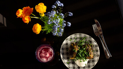 Stuffed cabbage with rhubarb leaf