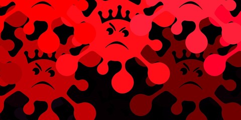 Dark pink, red vector background with covid-19 symbols.