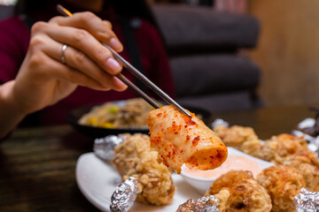 Korean lunch time in restaurant