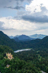 Fototapeta na wymiar view of the southern Bavarian Alps with the Hohenschwangau Castle and Schwansee